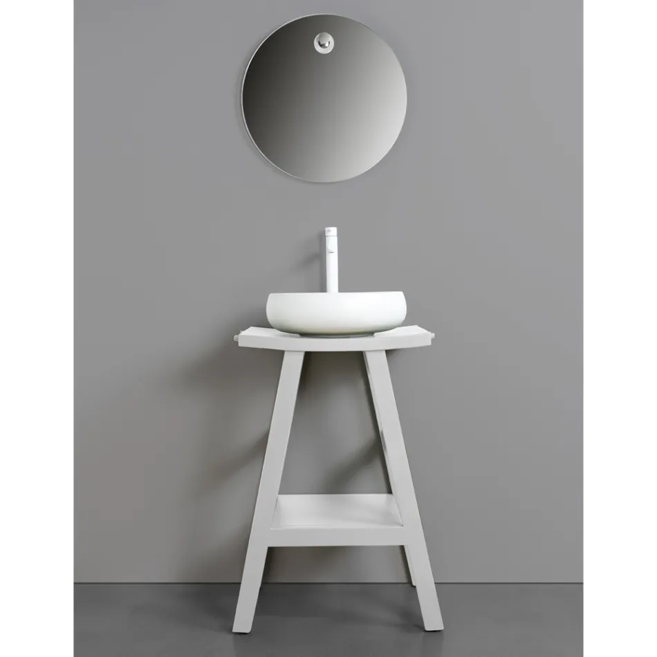 Zaprojektuj szafkę łazienkową z naturalnego drewna tekowego z matowym białym blatem i wspornikiem - Raomi Viadurini