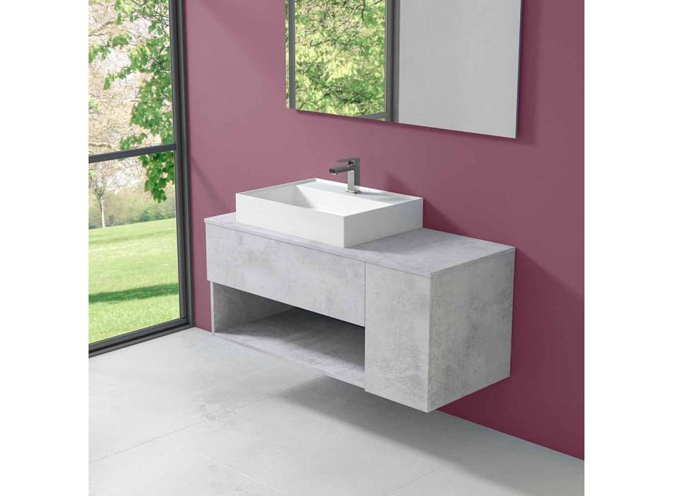 Szafka łazienkowa podwieszana z umywalką nablatową w nowoczesnym stylu - Pistillo Viadurini