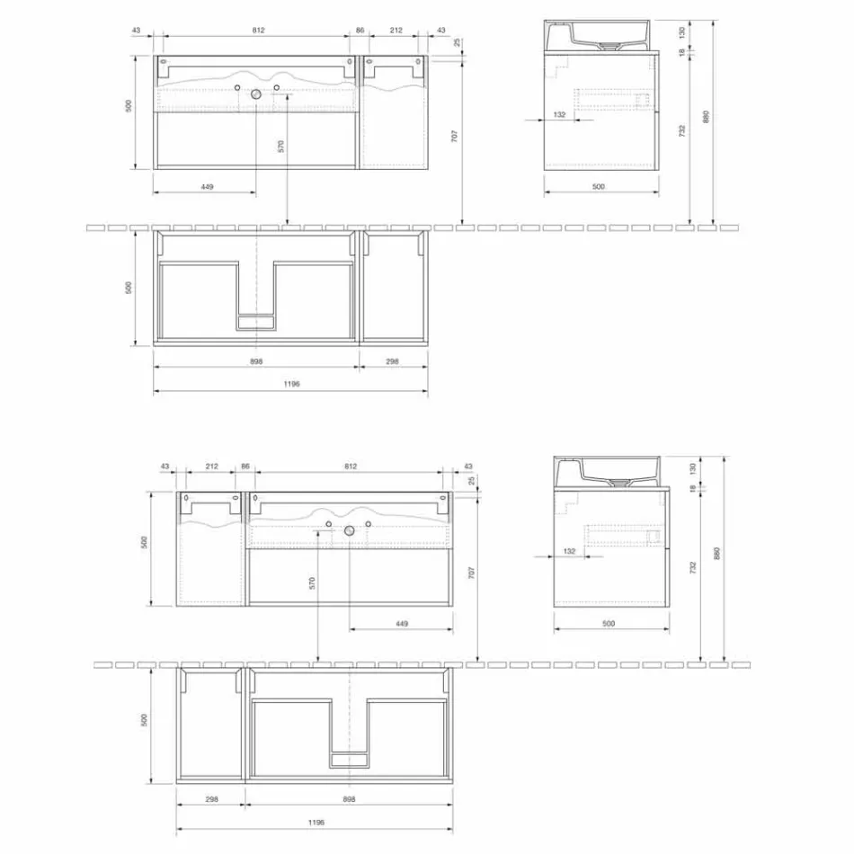 Szafka łazienkowa podwieszana z umywalką nablatową w nowoczesnym stylu - Pistillo Viadurini