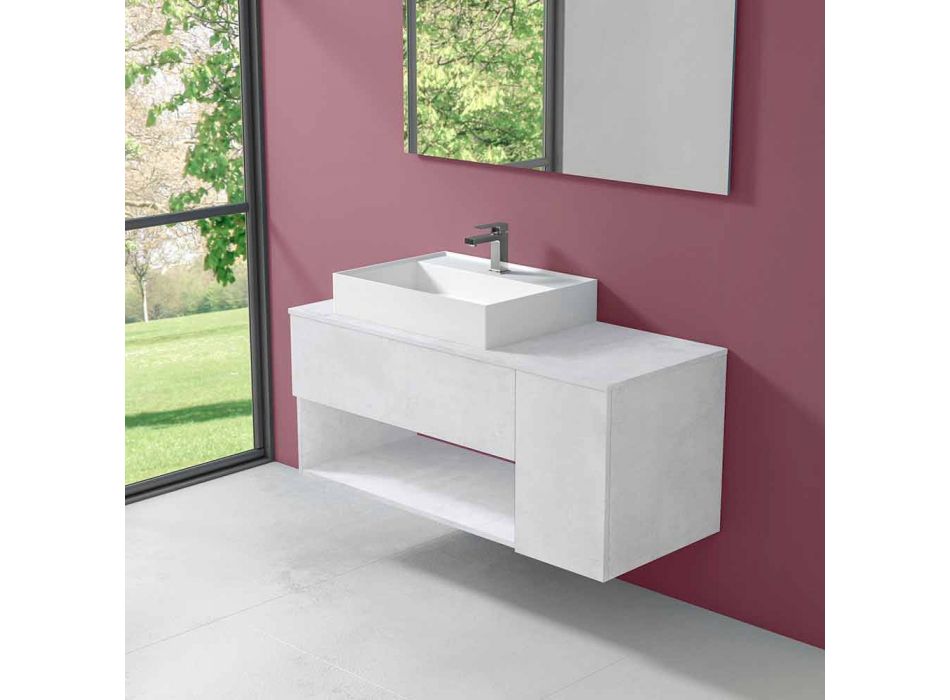 Szafka łazienkowa podwieszana z umywalką nablatową w nowoczesnym stylu - Pistillo Viadurini