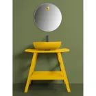 Żółta szafka łazienkowa z drewna tekowego z półokrągłym blatem i wygodną półką - Crina Viadurini