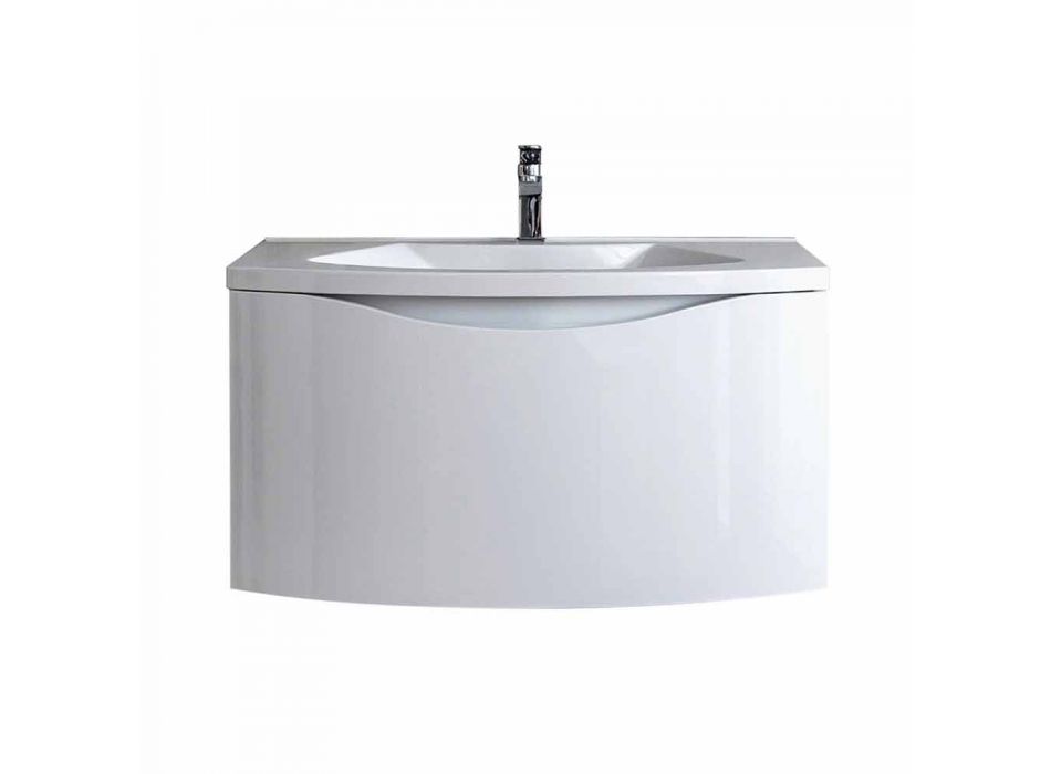 Nowoczesna podwieszana szafka łazienkowa z półką pod umywalkę i designerskim lustrem - Michele Viadurini