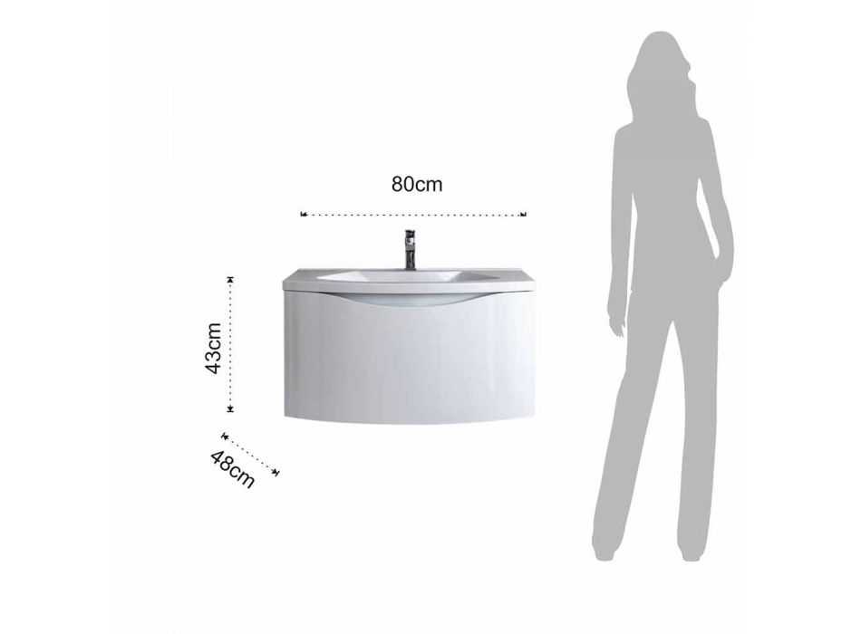 Nowoczesna podwieszana szafka łazienkowa z półką pod umywalkę i designerskim lustrem - Michele