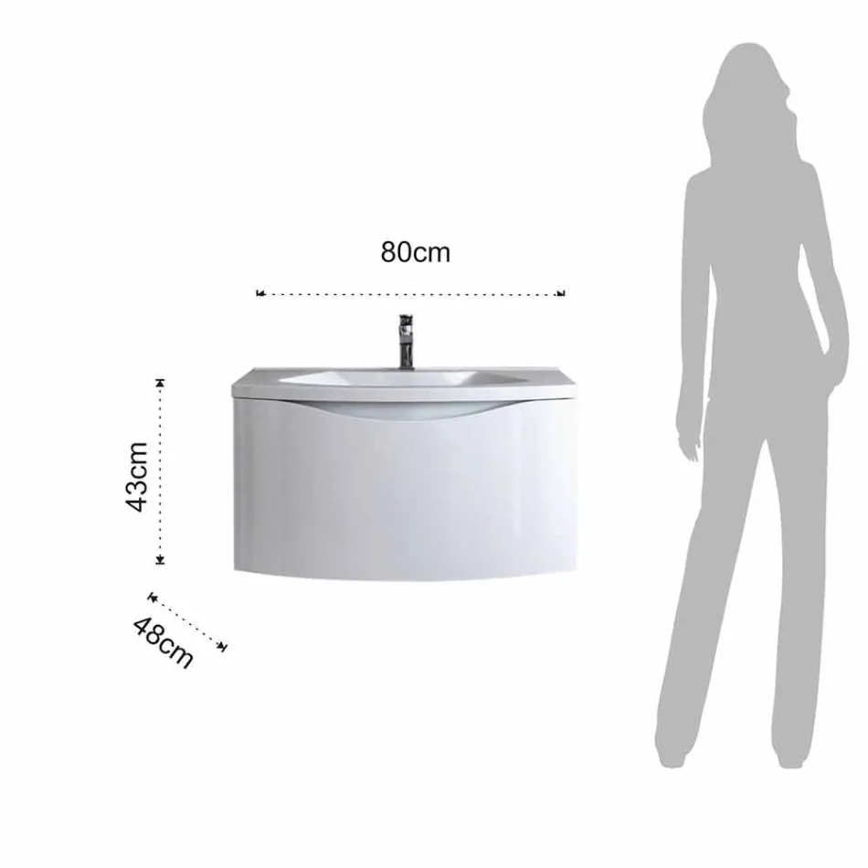 Nowoczesna podwieszana szafka łazienkowa z półką pod umywalkę i designerskim lustrem - Michele Viadurini