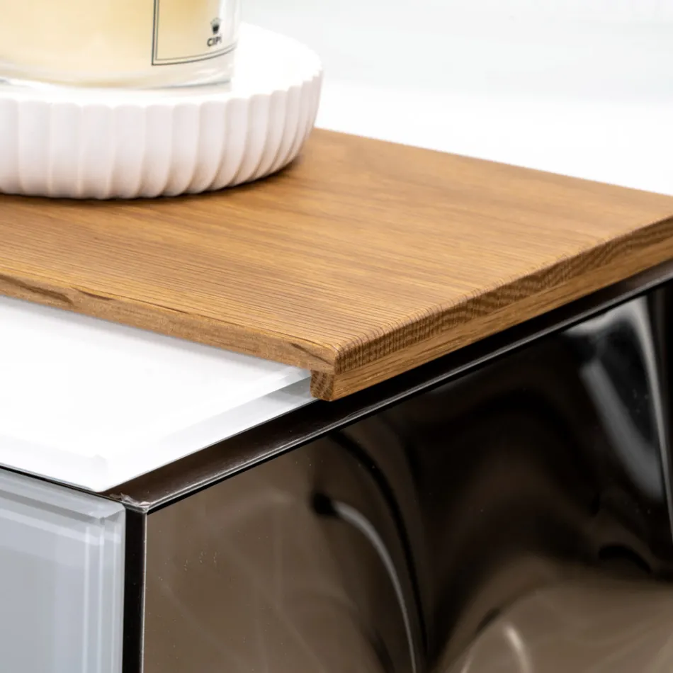 Szafka łazienkowa wisząca 100 cm ze szkła hartowanego o grubości 8 mm i dębu europejskiego – Excelsior Viadurini