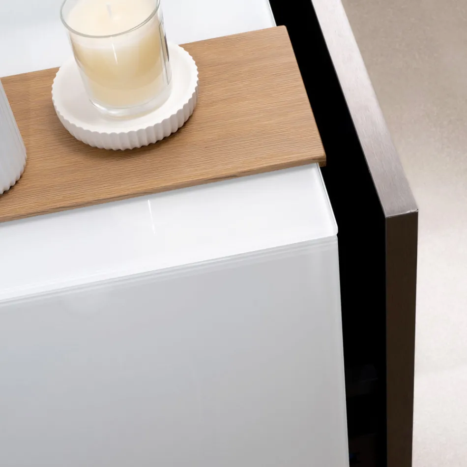 Szafka łazienkowa wisząca 100 cm ze szkła hartowanego o grubości 8 mm i dębu europejskiego – Excelsior Viadurini