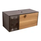 Szafka łazienkowa wisząca 100 cm ze szkła hartowanego o grubości 8 mm i dębu europejskiego – Excelsior Viadurini