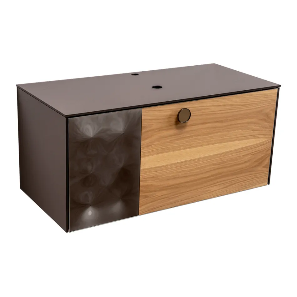 Szafka łazienkowa wisząca 100 cm ze szkła hartowanego o grubości 8 mm i dębu europejskiego – Excelsior Viadurini