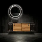 Szafka łazienkowa wisząca 160 cm ze szkła hartowanego o grubości 8 mm i dębu europejskiego – Excelsior Viadurini