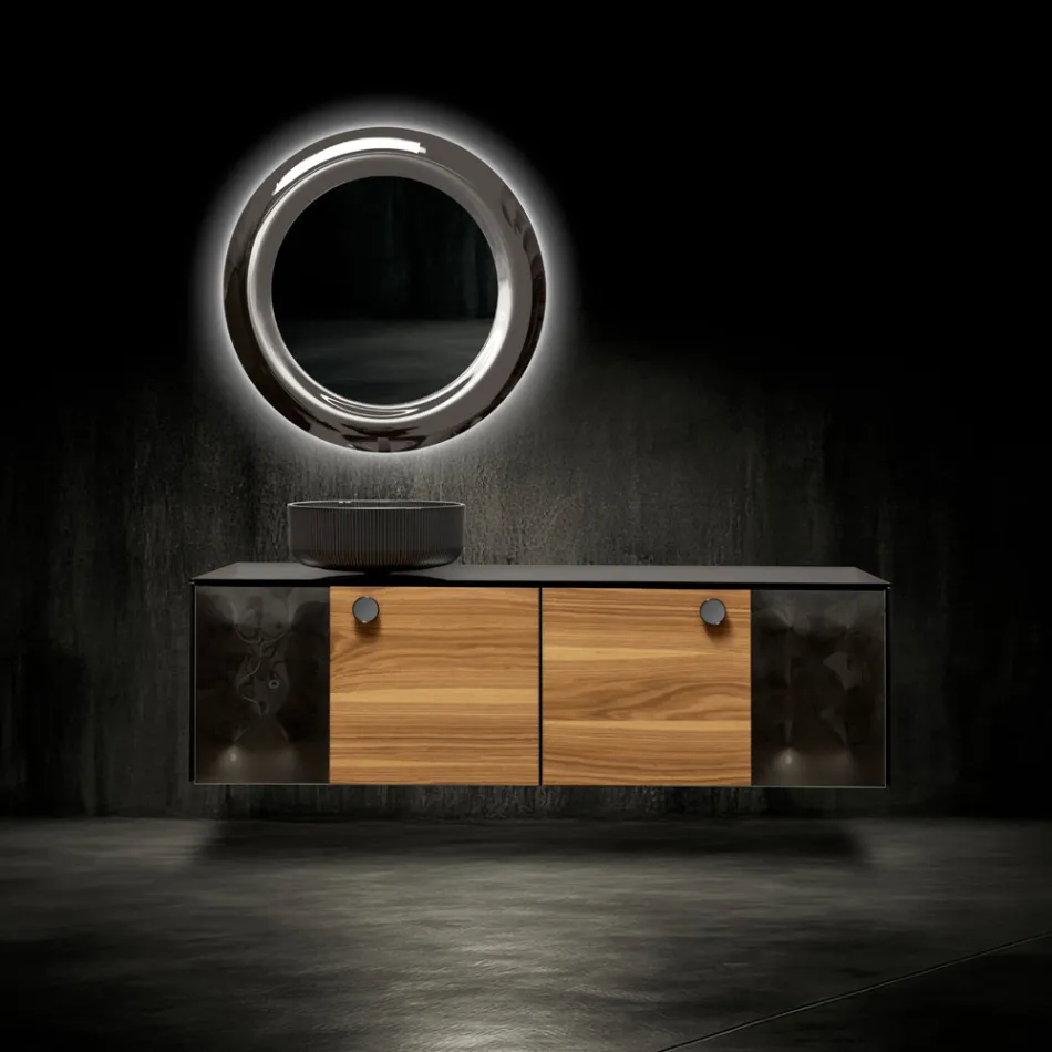 Szafka łazienkowa wisząca 160 cm ze szkła hartowanego o grubości 8 mm i dębu europejskiego – Excelsior Viadurini