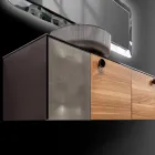 Szafka łazienkowa wisząca 160 cm ze szkła hartowanego o grubości 8 mm i dębu europejskiego – Excelsior Viadurini