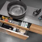 Szafka łazienkowa wisząca 160 cm ze szkła hartowanego o grubości 8 mm i dębu europejskiego – Excelsior Viadurini