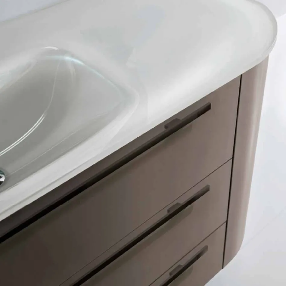 Szafka łazienkowa podwieszana 3 szuflady + 2 drzwi drewniane Zadowolony, zintegrowany zlew Viadurini