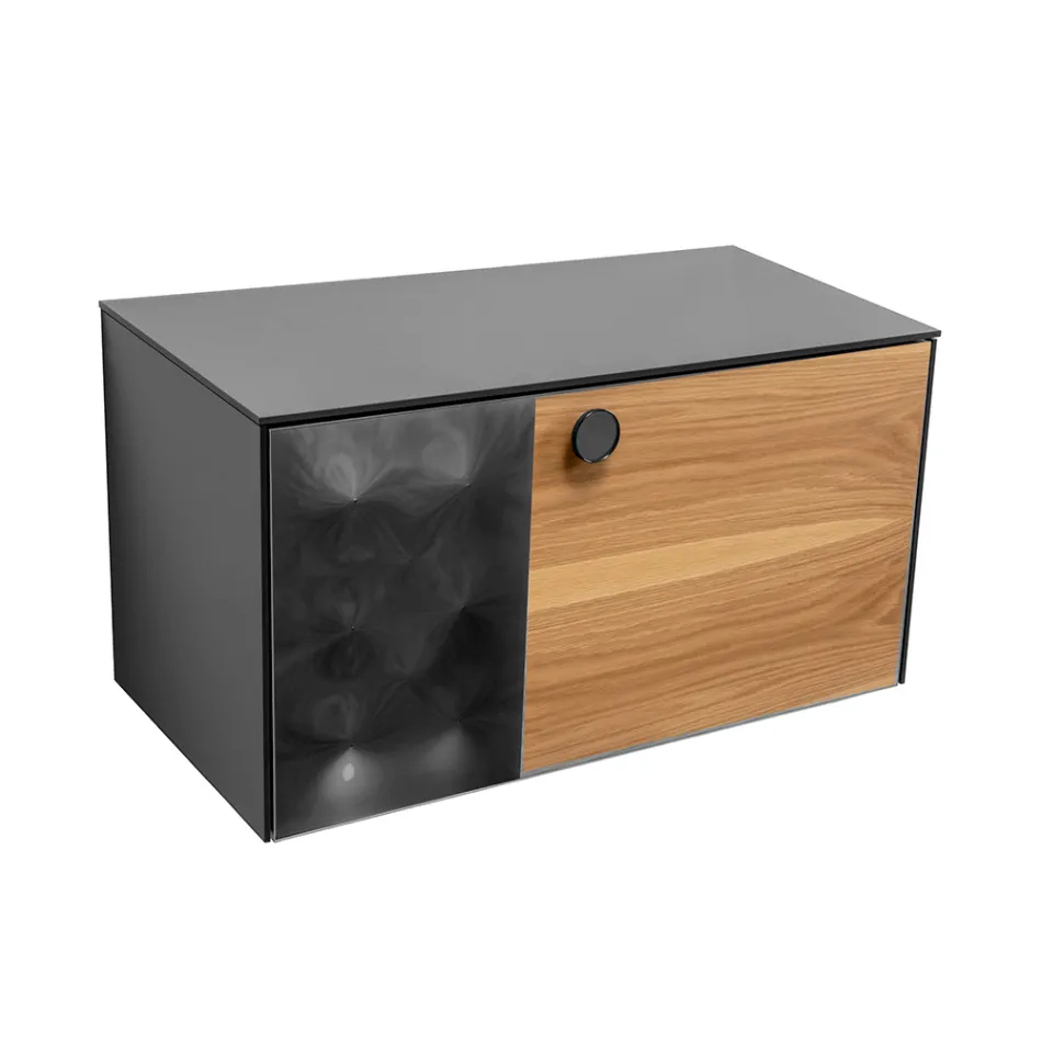 Szafka łazienkowa wisząca 80 cm ze szkła hartowanego o grubości 8 mm i dębu europejskiego - Excelsior Viadurini