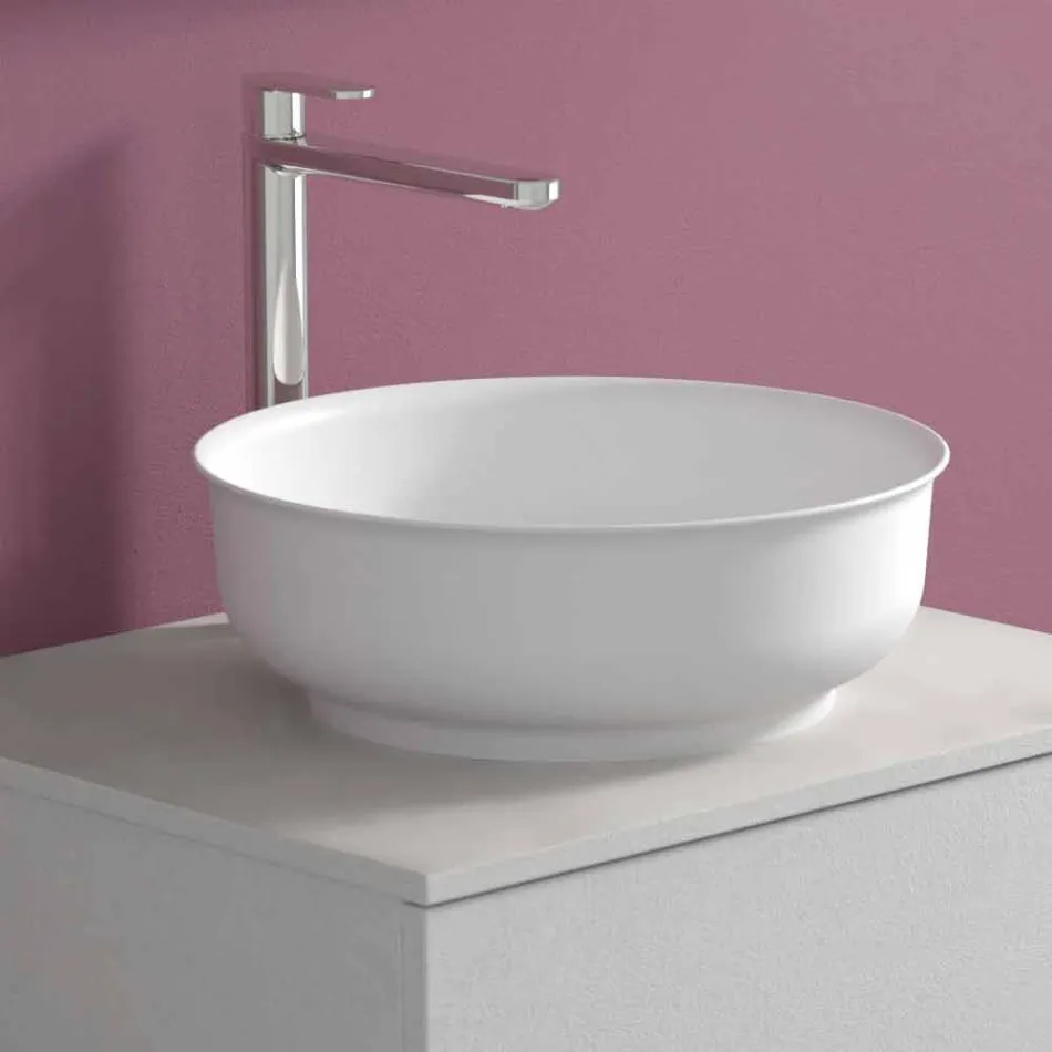 Szafka łazienkowa podwieszana z okrągłą umywalką nablatową, nowoczesny design - Dumbo Viadurini