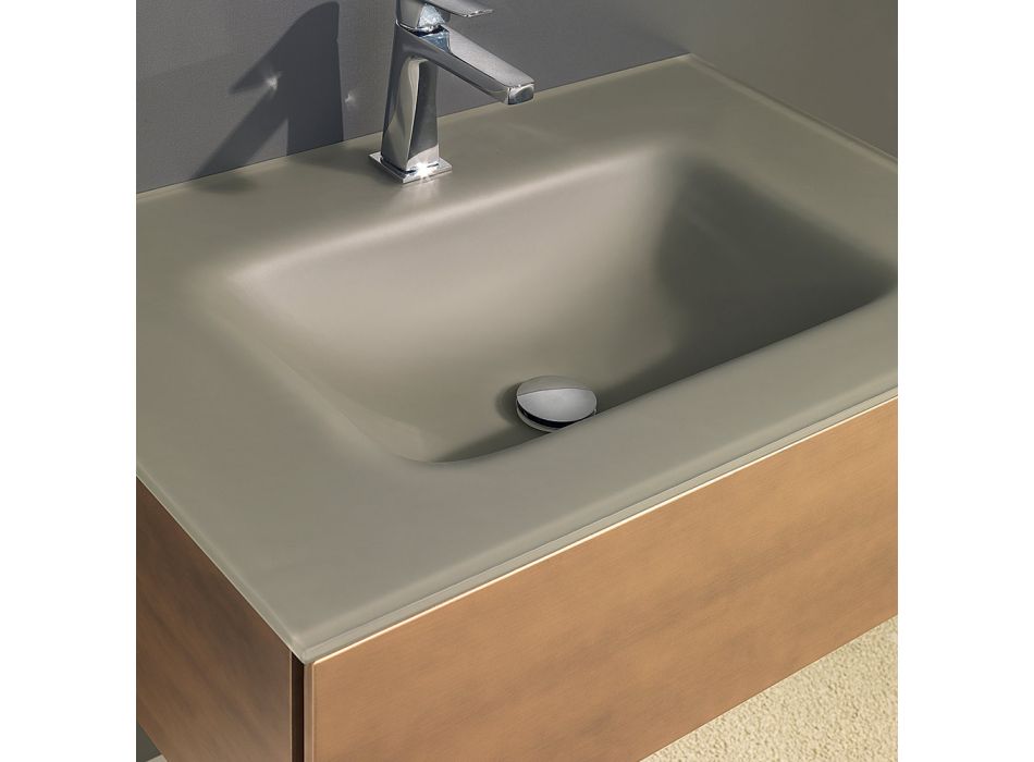 Zawieszana szafka łazienkowa z lustrem z metalu, drewna i luksusowego kryształu - Renga Viadurini