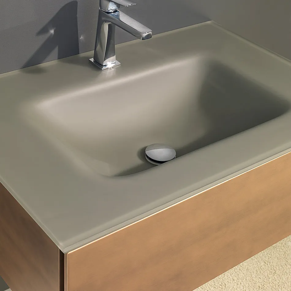 Zawieszana szafka łazienkowa z lustrem z metalu, drewna i luksusowego kryształu - Renga Viadurini