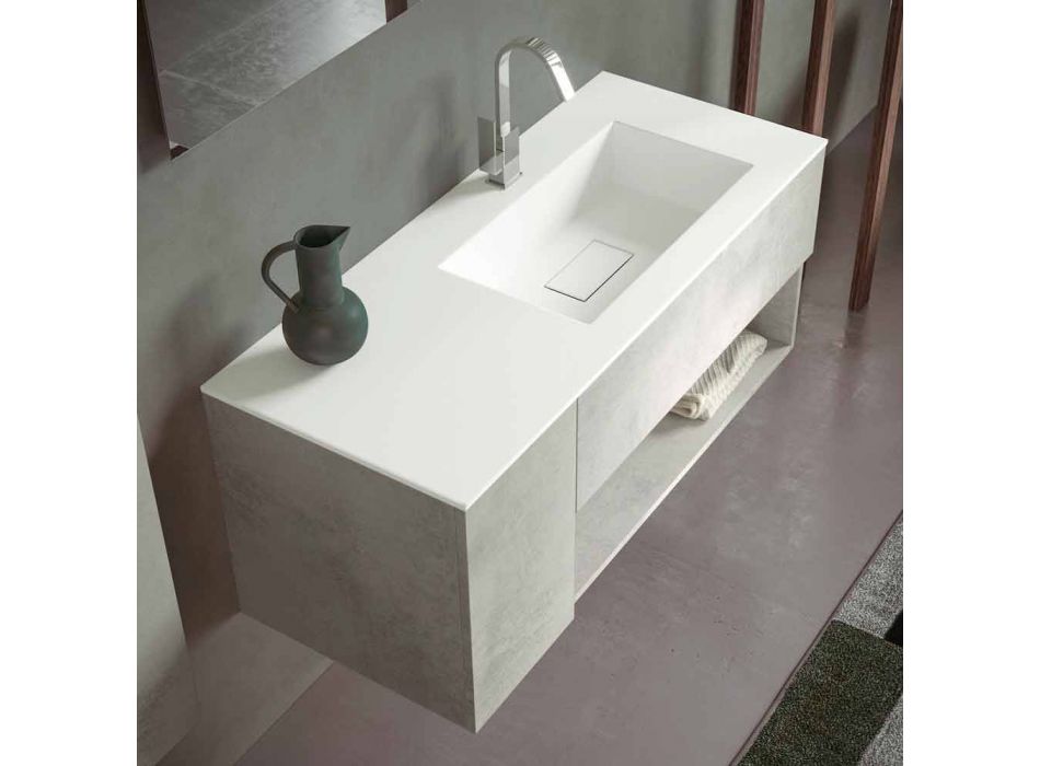 Podwieszana szafka łazienkowa i zintegrowana umywalka, nowoczesny design w 4 wykończeniach - Pistillo Viadurini