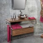 Podwieszana szafka łazienkowa z drewna tekowego z wieszakiem na ręczniki ze stali nierdzewnej - Saverno Viadurini