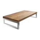 Podwieszana szafka łazienkowa z drewna tekowego z wieszakiem na ręczniki ze stali nierdzewnej - Saverno Viadurini