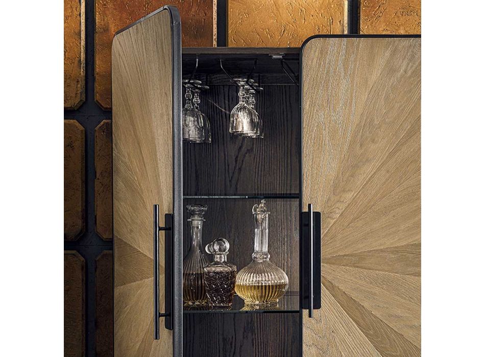 Bar/kredens z 2 drzwiami i wieszakiem na okulary oraz 2 kryształowymi półkami - Leila Viadurini