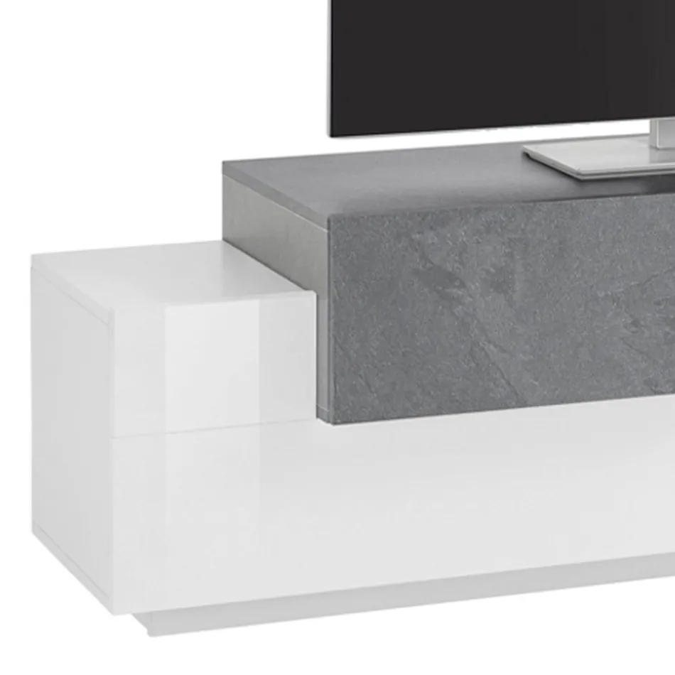 Niska drewniana szafka pod telewizor Salon z 3 drzwiami i otwartą przegrodą - Therese Viadurini