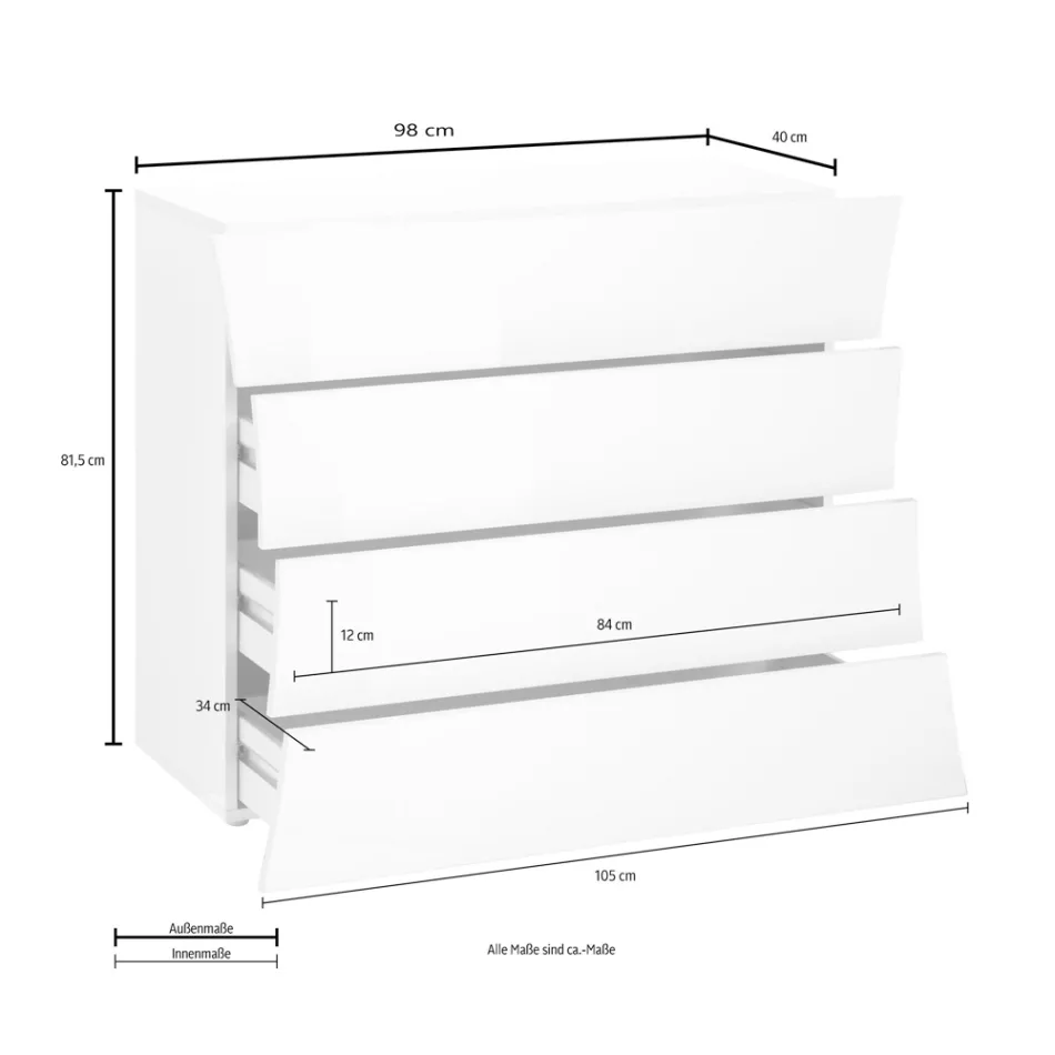 Mobilna Biała Szuflada 4 Szuflady z Ekologicznego Drewna - Sabine Viadurini