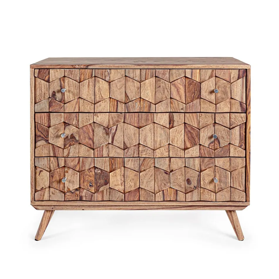 Drewniana Komoda Sheesham Design 3 Szuflady Homemotion - Fregene Viadurini