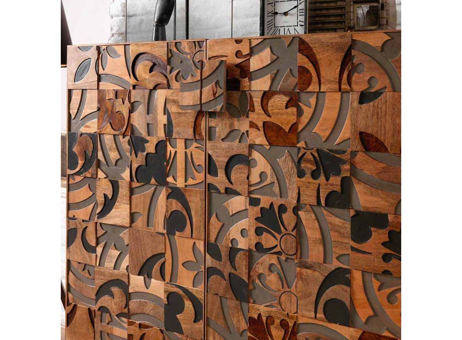 Szafka designerska z dwoma drzwiami z drewna mango, Cellara Viadurini
