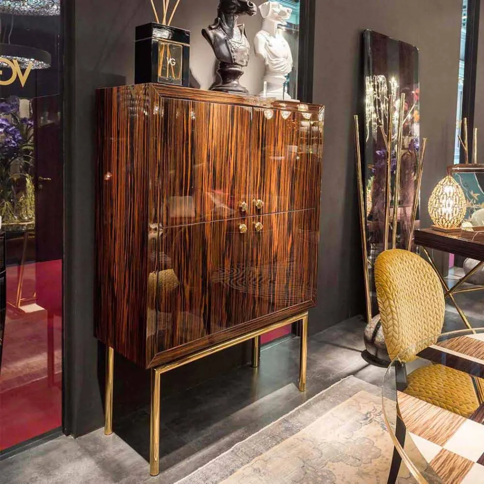 Nowoczesny regał z 4 drzwiami z błyszczącego drewna hebanowego Ada Viadurini