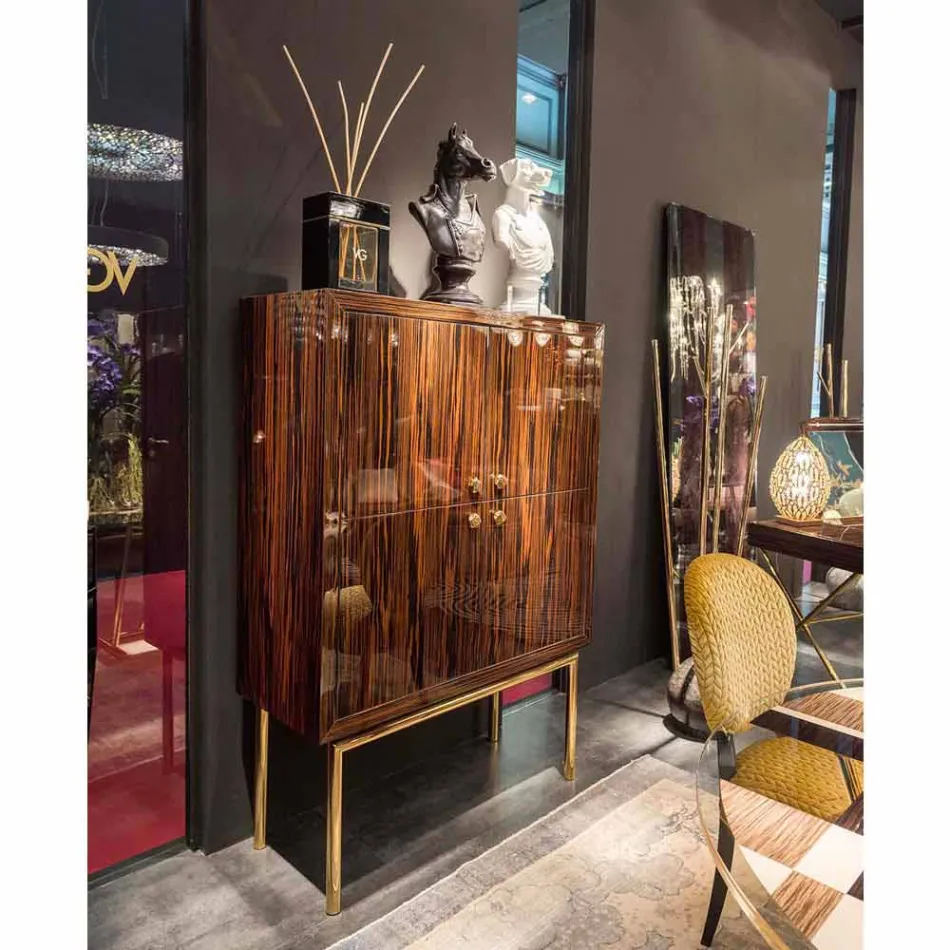 Nowoczesny regał z 4 drzwiami z błyszczącego drewna hebanowego Ada Viadurini