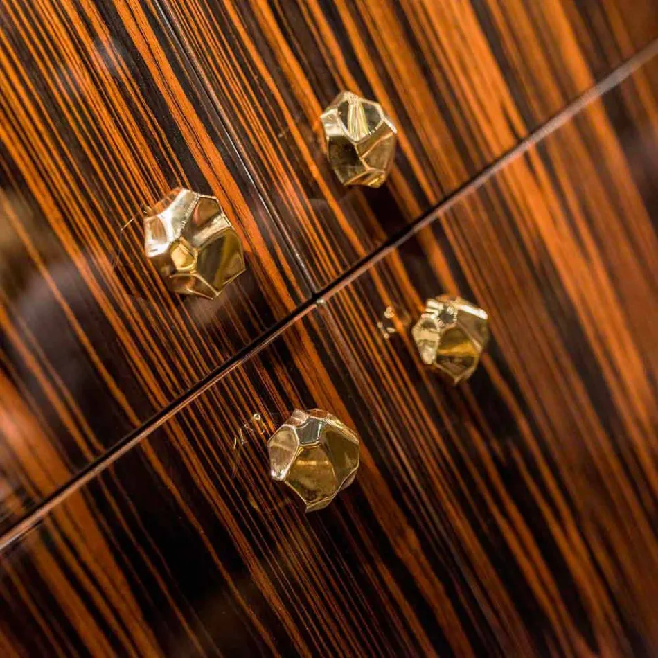 Nowoczesny regał z 4 drzwiami z błyszczącego drewna hebanowego Ada Viadurini