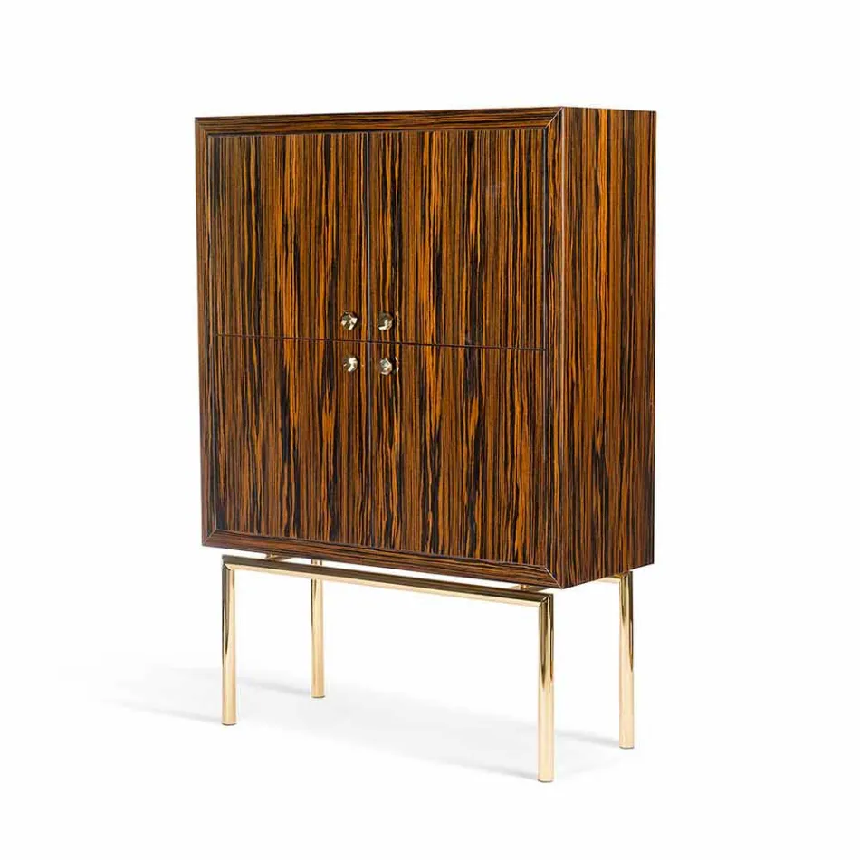 Nowoczesny regał z 4 drzwiami z błyszczącego drewna hebanowego Ada Viadurini