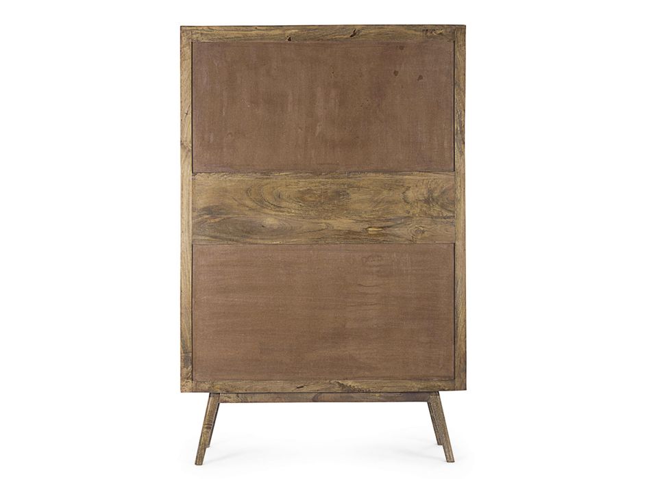 Komoda na kółkach z 4 drzwiami i półką z drewna Vintage Mango - Desiderio Viadurini