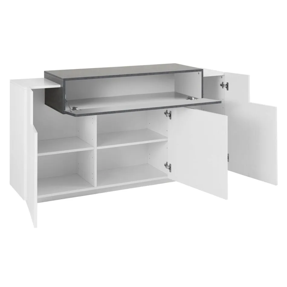 Kredens Mobilny 4-drzwiowy Biały i Antracyt Drewno, Cement lub Klon - Therese Viadurini