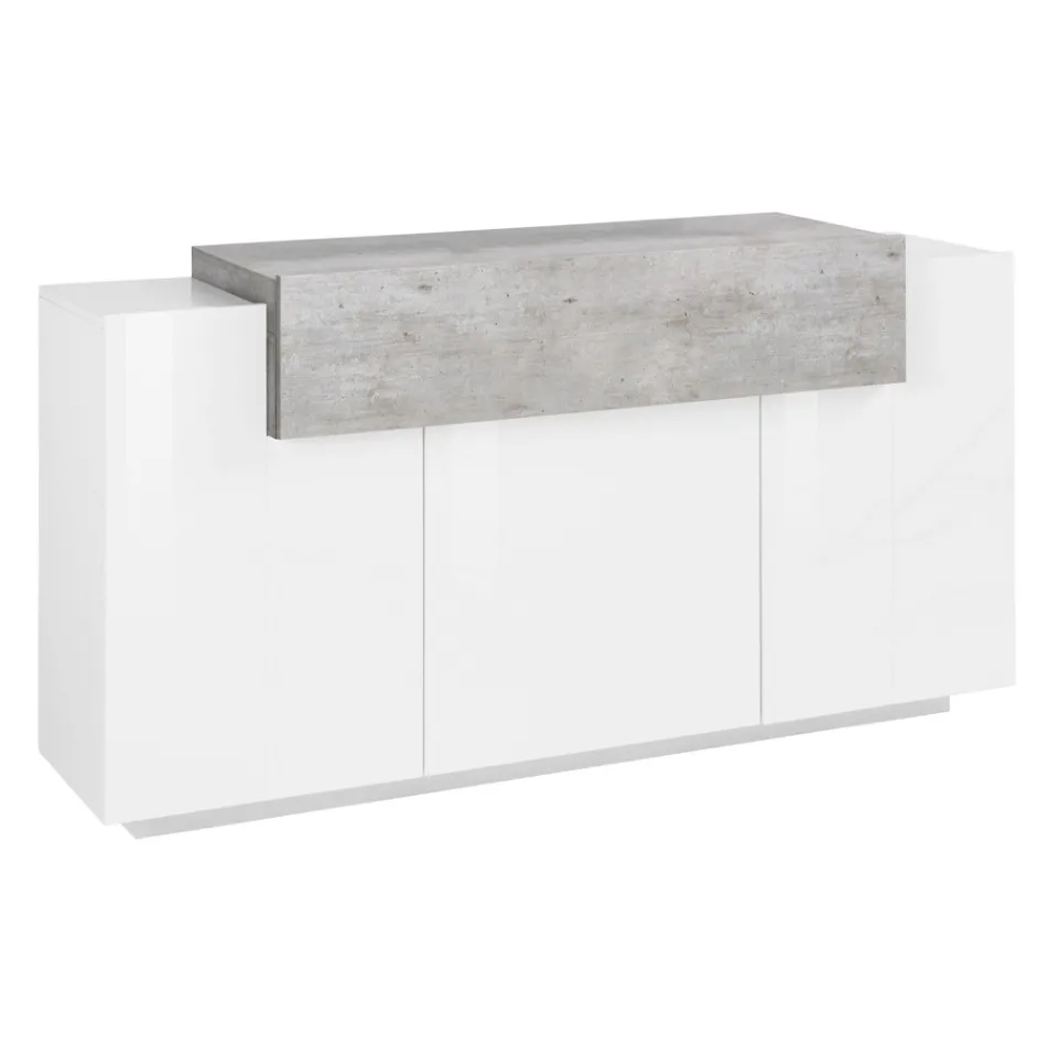 Kredens Mobilny 4 Drzwi Biały i Antracyt Drewno, Cement lub Klon - Therese Viadurini