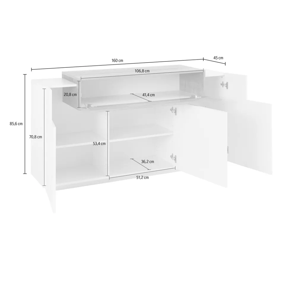 Kredens Mobilny 4 Drzwi Biały i Antracyt Drewno, Cement lub Klon - Therese Viadurini