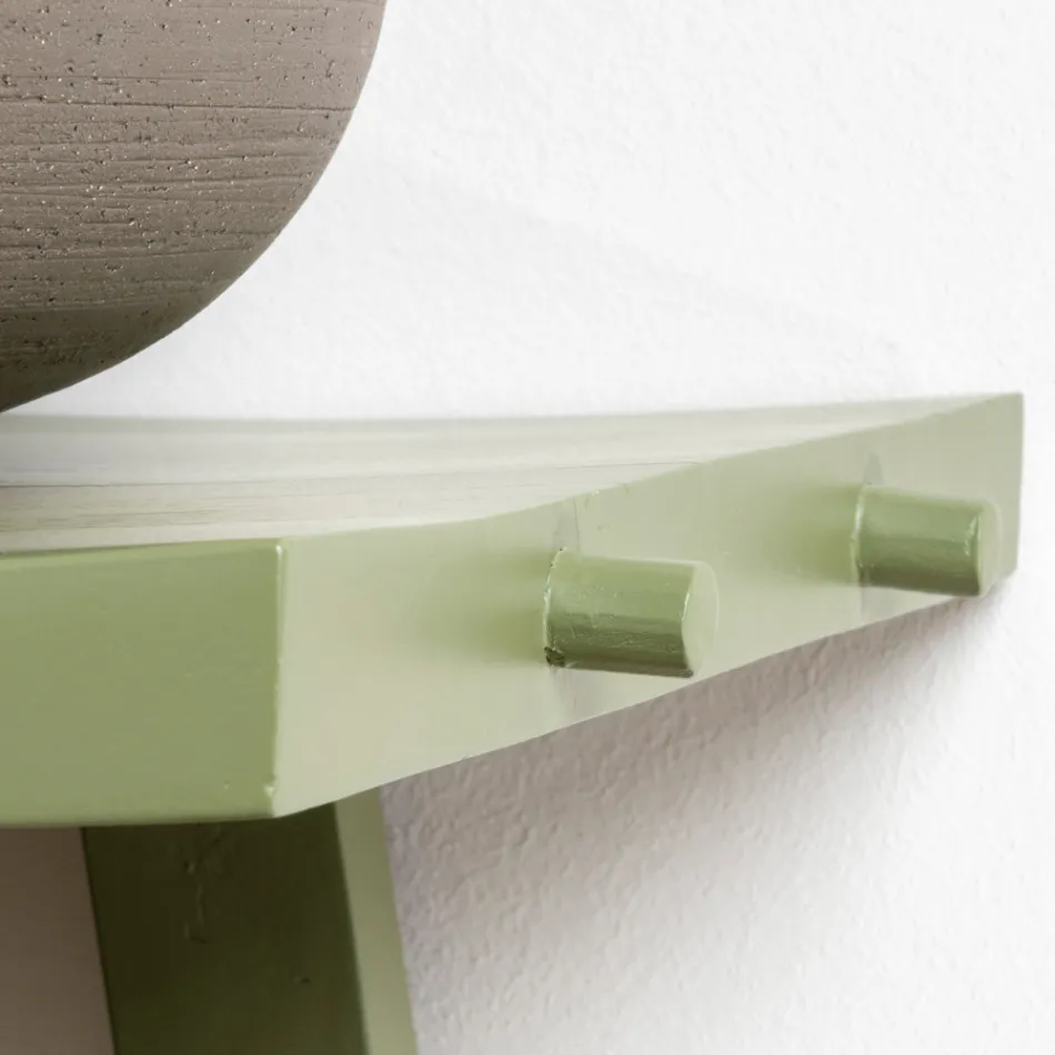 Wolnostojąca szafka łazienkowa z wykończeniem z drewna tekowego i dużą zieloną półką - Raomi Viadurini