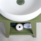 Wolnostojąca szafka łazienkowa z wykończeniem z drewna tekowego i dużą zieloną półką - Raomi Viadurini