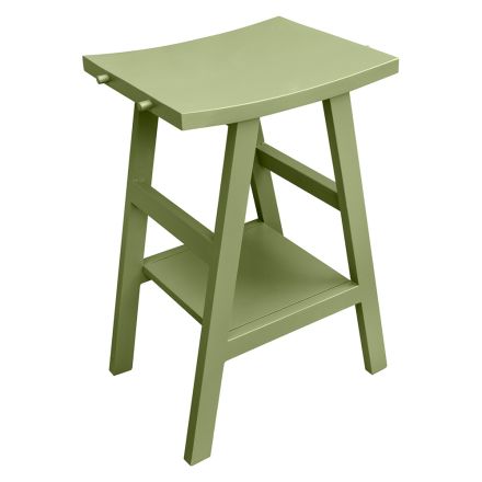 Wolnostojąca szafka łazienkowa z wykończeniem z drewna tekowego i dużą zieloną półką - Raomi Viadurini