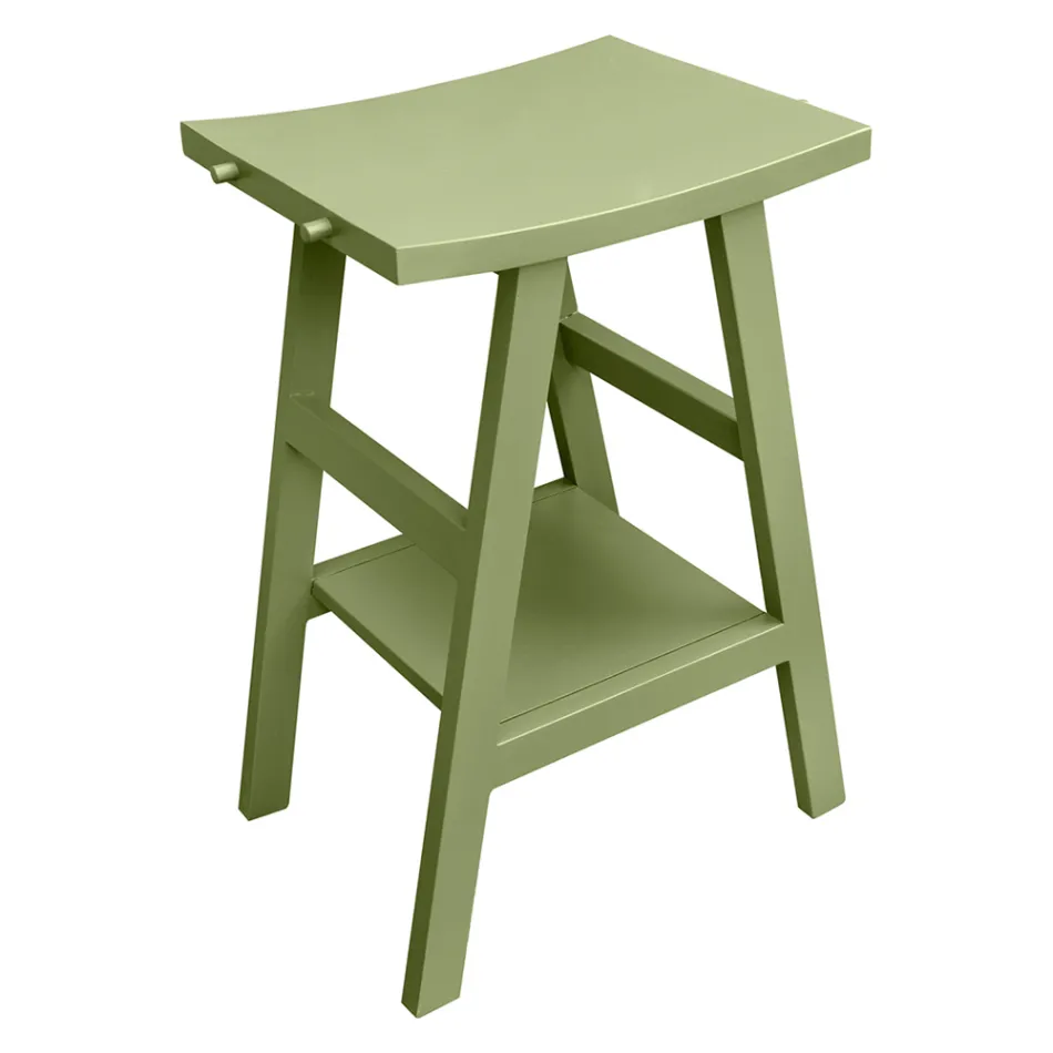 Wolnostojąca szafka łazienkowa z wykończeniem z drewna tekowego i dużą zieloną półką - Raomi Viadurini