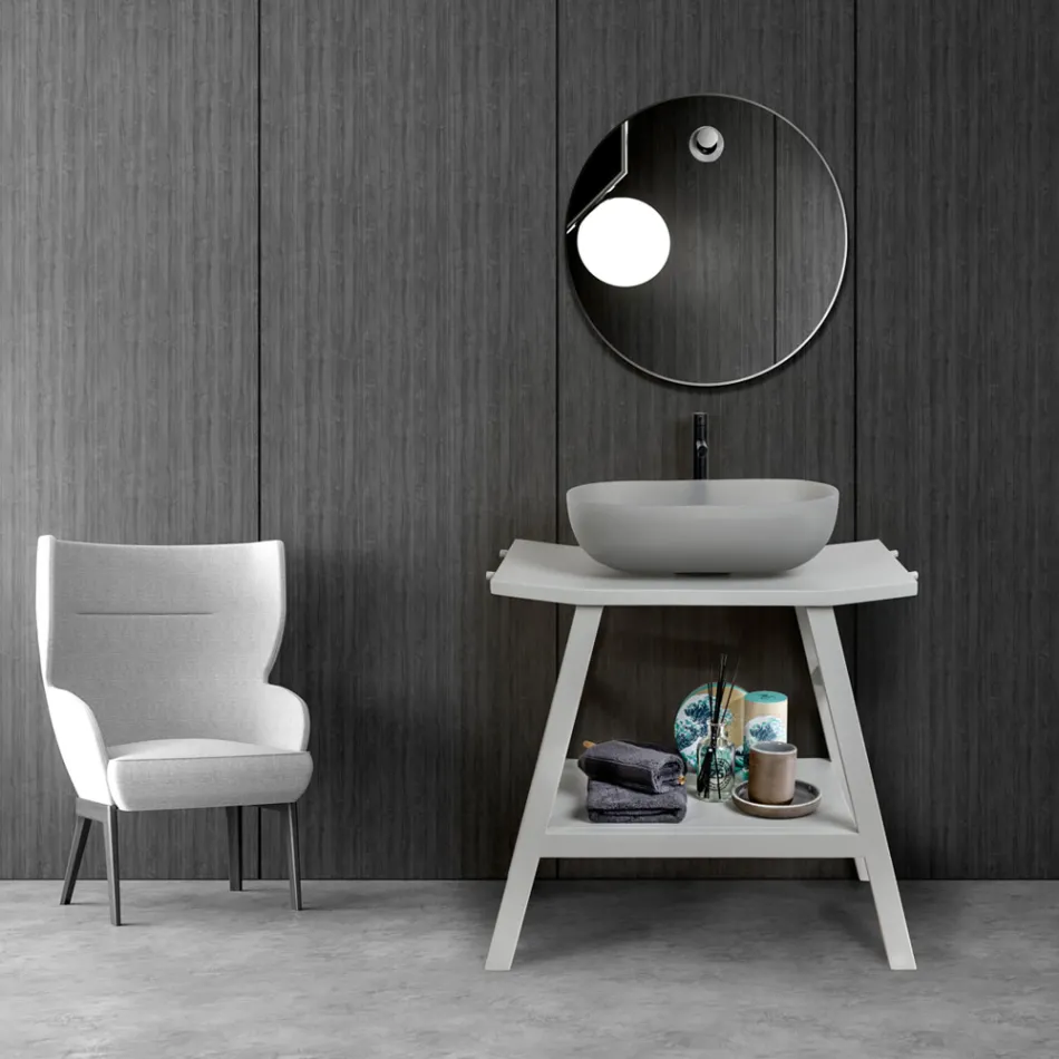 Wolnostojąca szafka łazienkowa z naturalnym szarym wykończeniem tekowym - włosie końskie Viadurini