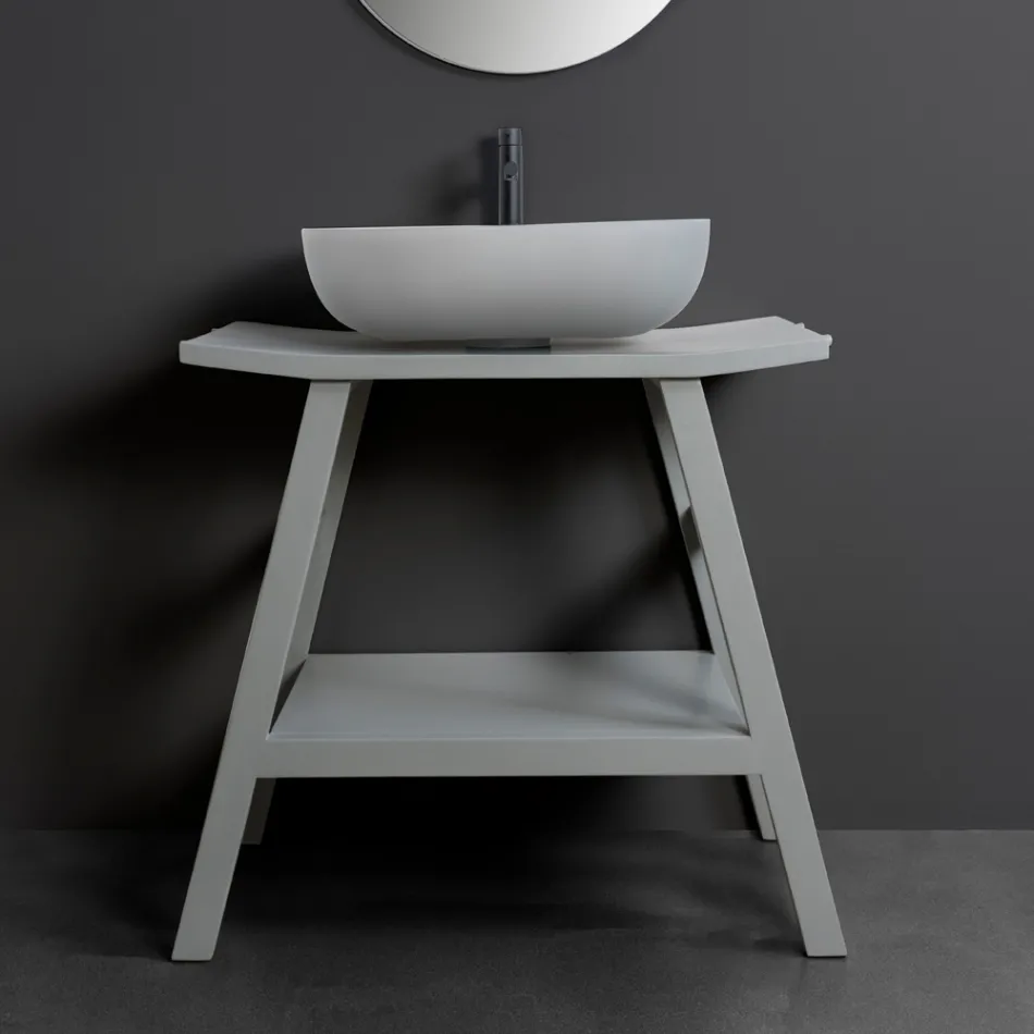 Wolnostojąca Szafka Łazienkowa z Naturalnym Szarym Wykończeniem Teak - Włosie Końskie Viadurini