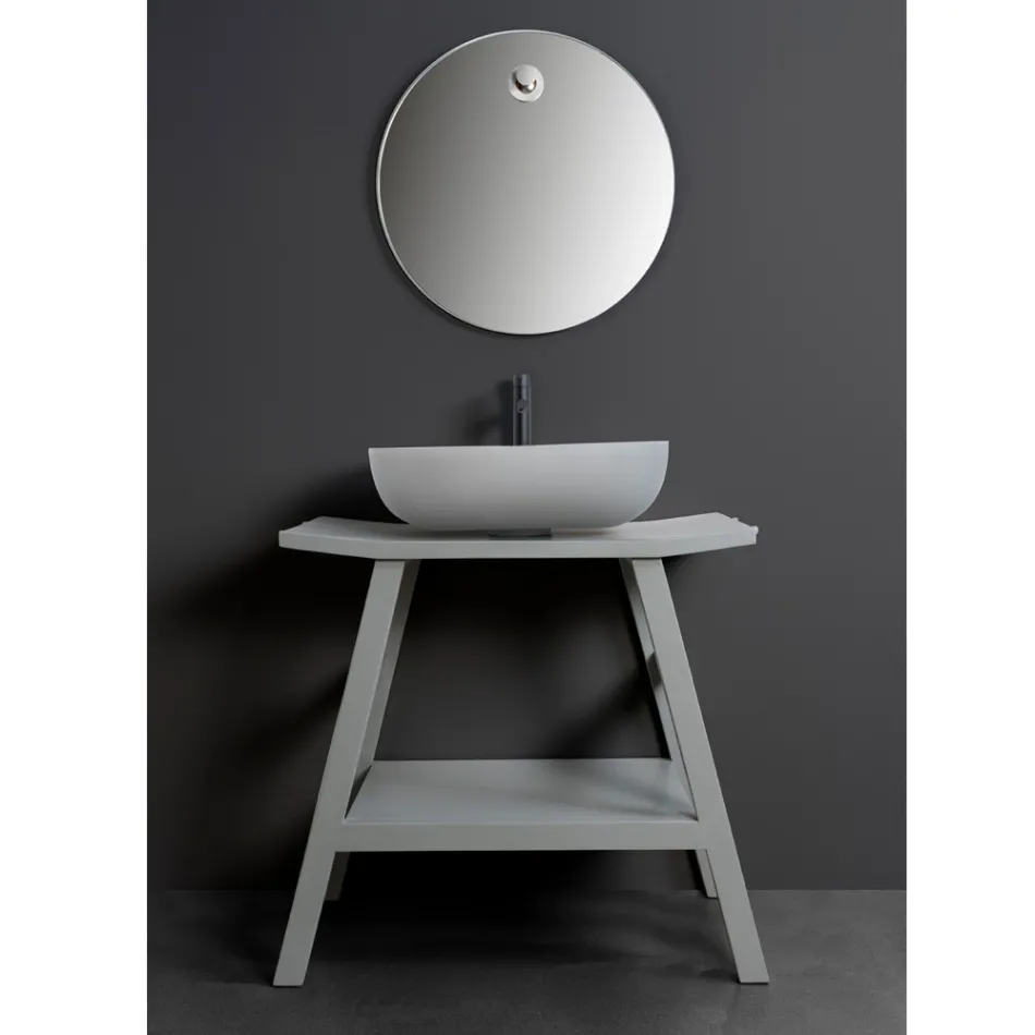 Wolnostojąca Szafka Łazienkowa z Naturalnym Szarym Wykończeniem Teak - Włosie Końskie Viadurini