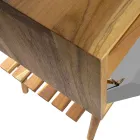 Wolnostojąca szafka łazienkowa z naturalnego drewna tekowego z szarym wsparciem koloru - Gatien Viadurini