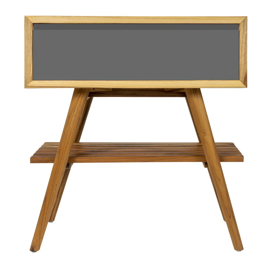 Wolnostojąca szafka łazienkowa z naturalnego drewna tekowego z szarym wsparciem koloru - Gatien Viadurini