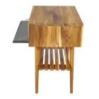 Wolnostojąca szafka łazienkowa z naturalnego drewna tekowego z szarym wsparciem koloru - Gatien Viadurini