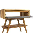 Wolnostojąca szafka łazienkowa z naturalnego drewna tekowego z szarym wsparciem koloru - Gatien Viadurini