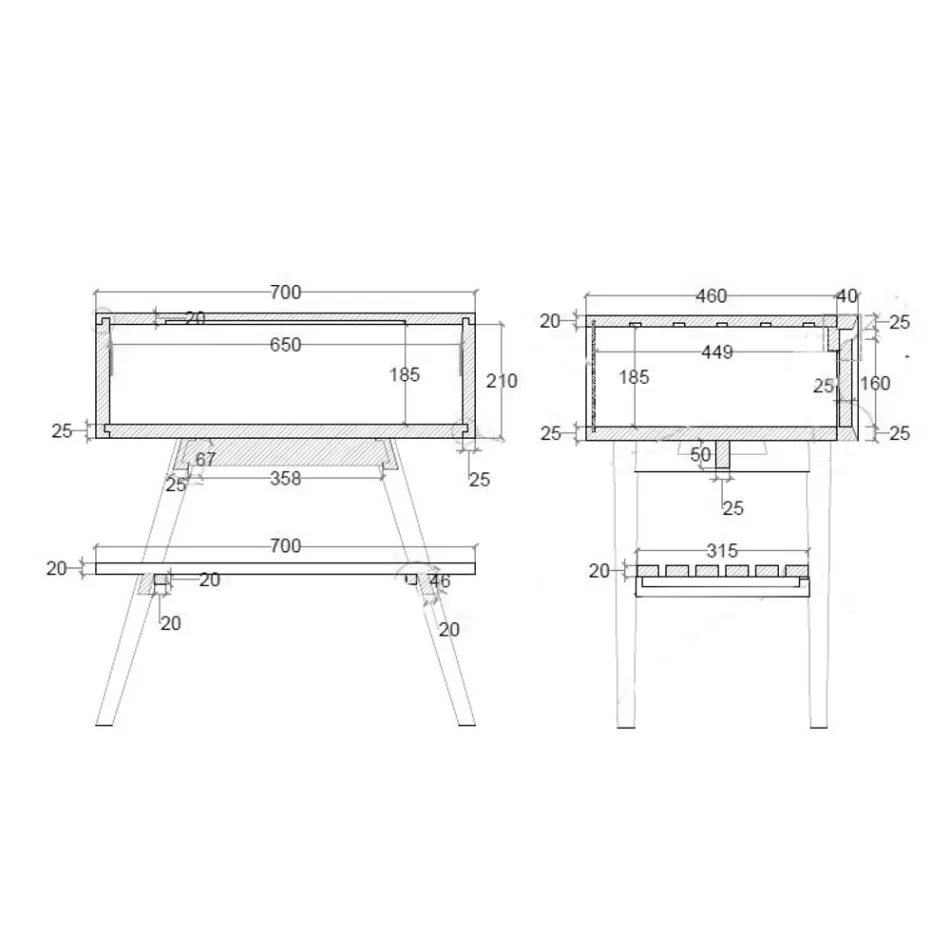 Wolnostojąca szafka łazienkowa z naturalnego drewna tekowego z szarym wsparciem koloru - Gatien Viadurini