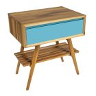 Szafka łazienkowa stojąca niebieska z naturalnego drewna tekowego z kolorową szufladą - Gatien Viadurini
